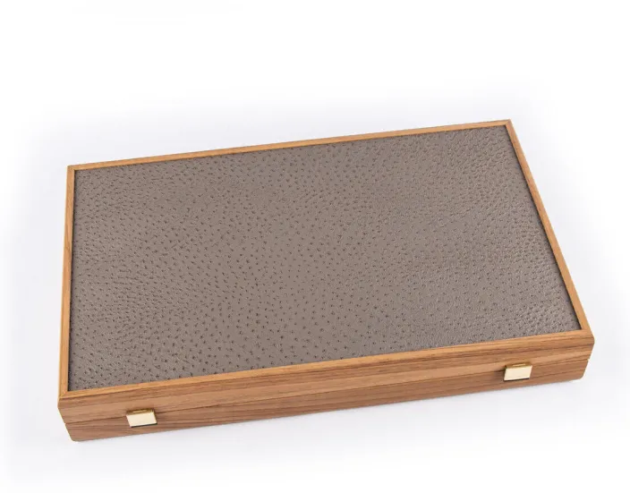 Backgammon, Graubeiges Straußenleder-Optik